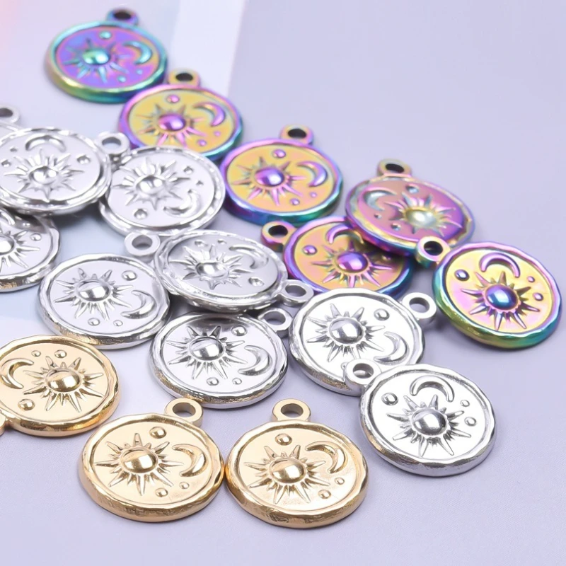 3Pcs Western Sun & Moon Stainless Steel Pendants Vintage Round Coin Charms DIY Jewelry Findings