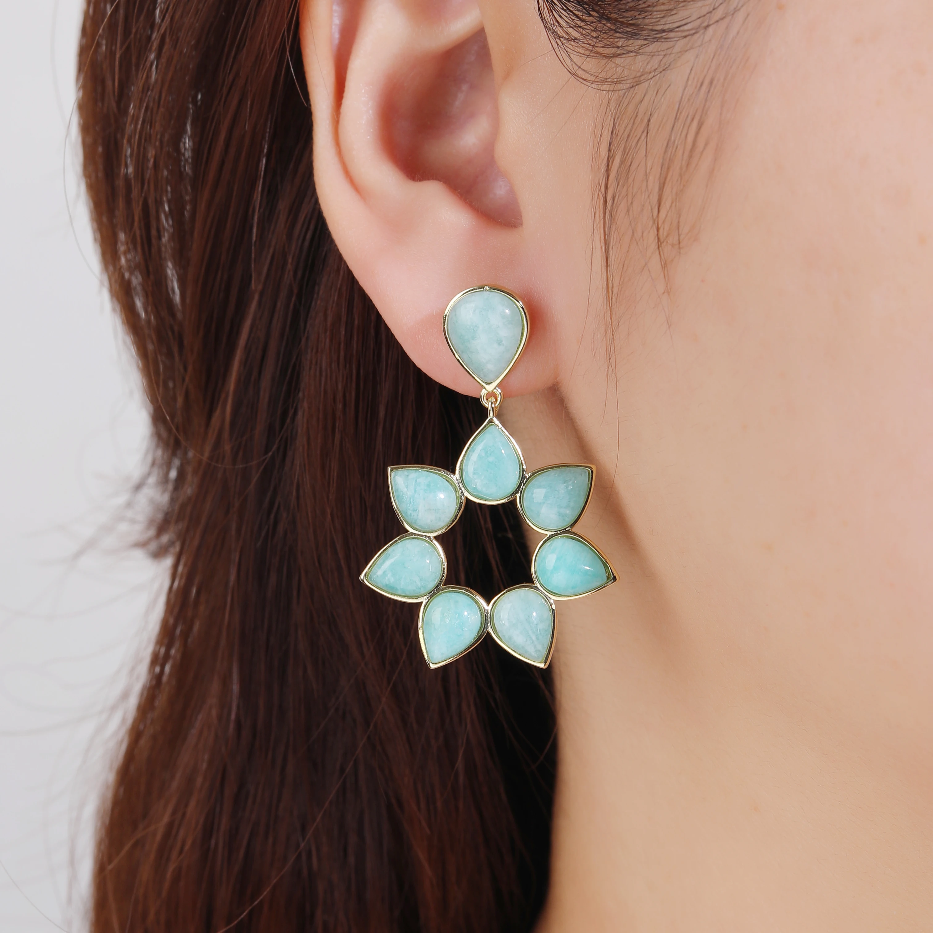 

Fashion Dangle Earrings with Natural Gemstones-Amazonite Sunstone Amethyst Chic Jewelry for Women