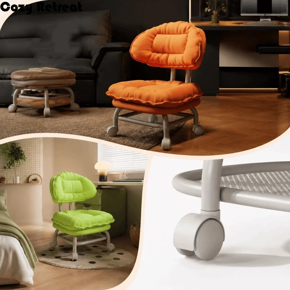 Cloud Shaped Low Stool With Backrest Universal Pulley Round Swivel Stool Silent Smooth Robust Thickened Material