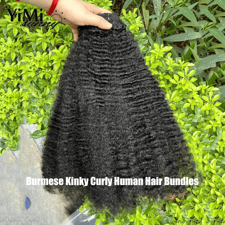 Yimisunny-Mongolian Kinky Curly Pacotes de cabelo humano para mulheres, Remy trama, cabeça cheia extensão, birmanês onda, atacado, 3pcs