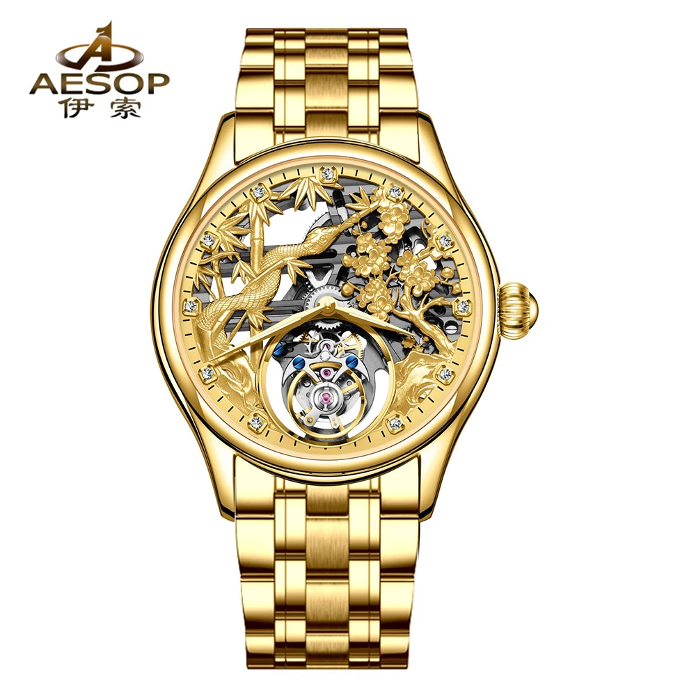 

AESOP настоящие механические часы с турбийоном и скелетом для мужчин, лучший бренд, роскошные часы, водонепроницаемые с сапфировым стеклом, новинка 2023 года