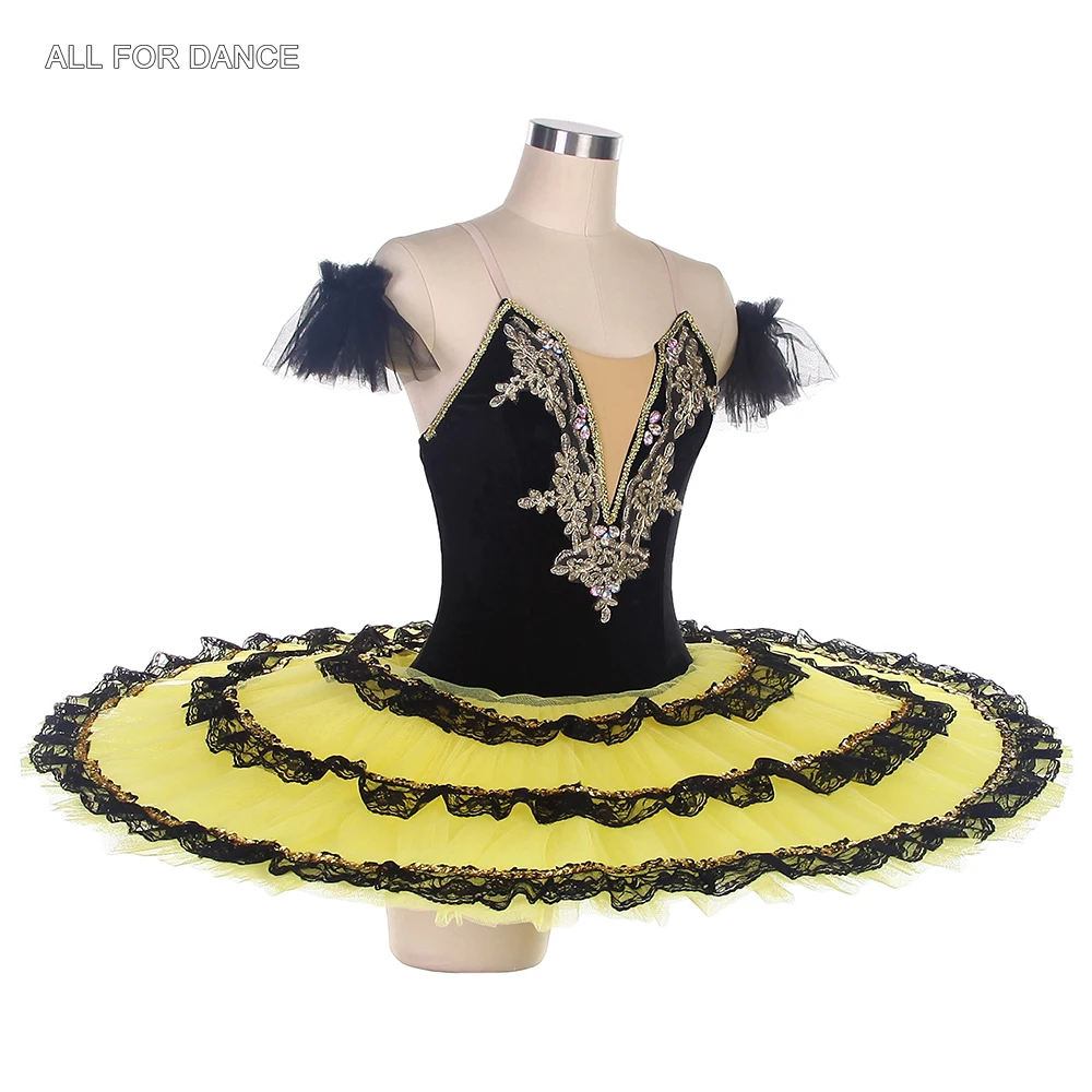 

BLL408 Black Pre-Professional Ballet Dance Tutus Girls Women Performace or Competition Tutus with Yellow Stiff Tulle Tutu