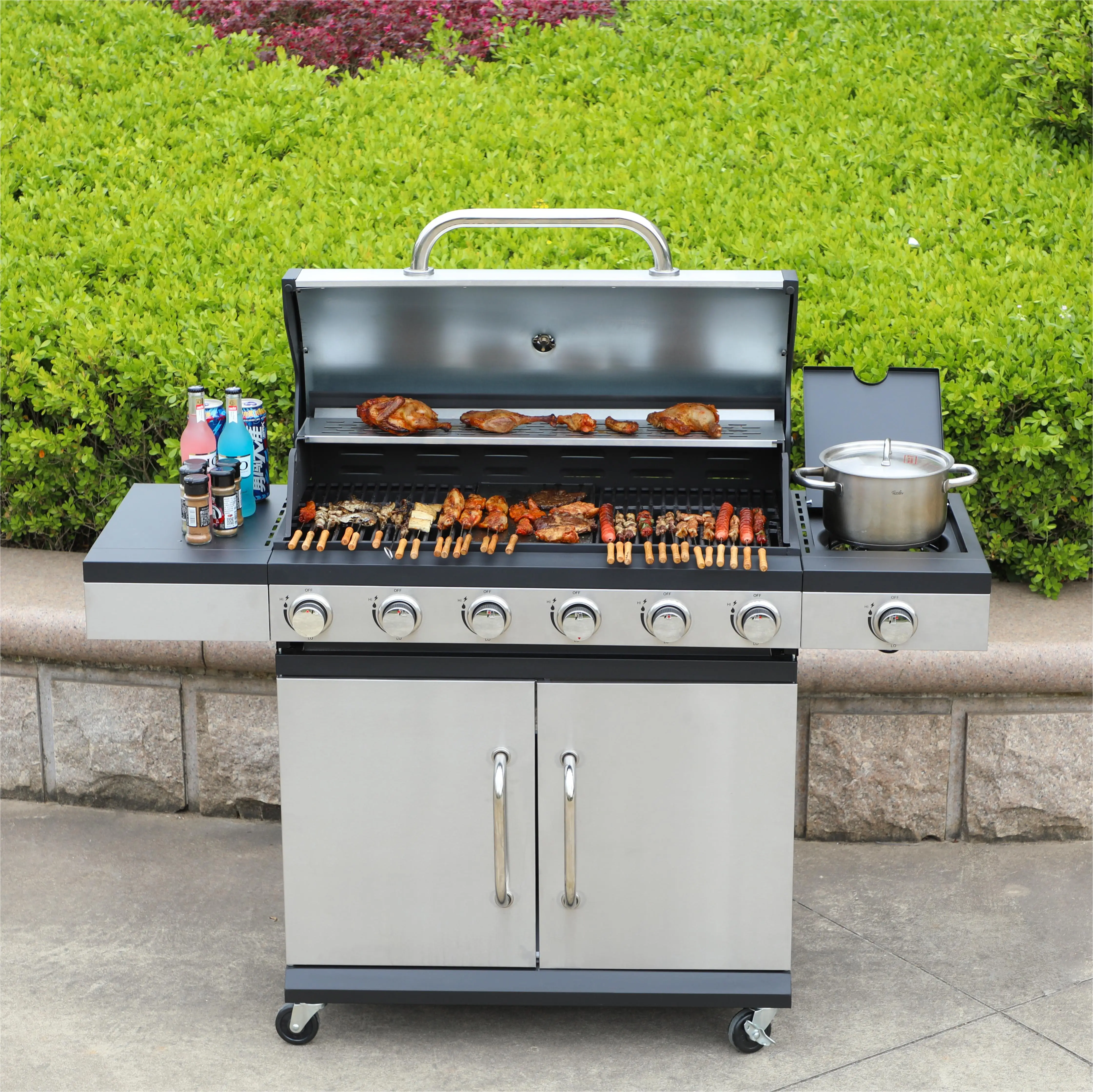

Stainless Steel 6+1 burner Gas BBQ Mixed Grill Backyard Family Event Party