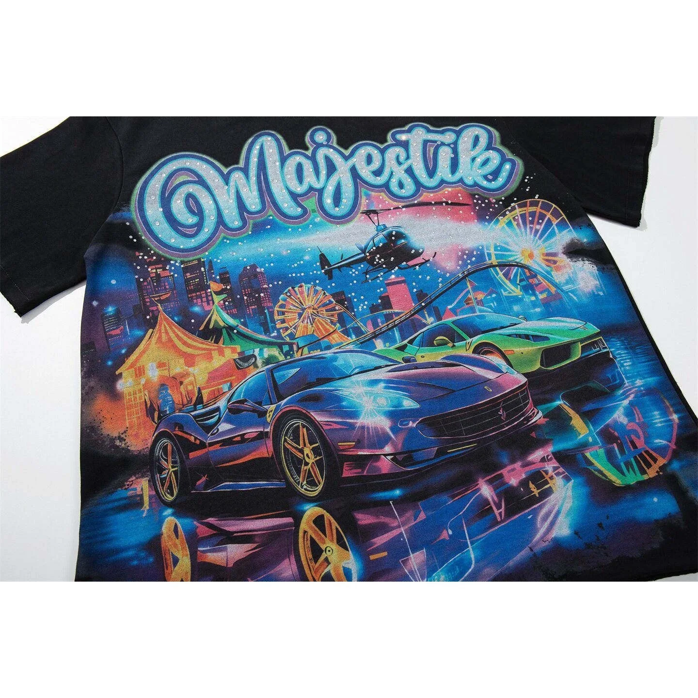 MAJESTIK Style Robot Direct Spray Printed Men's and Women's Loose Washed Vintage Stained Beaded Round Neck Short Sleeve T-Shirt