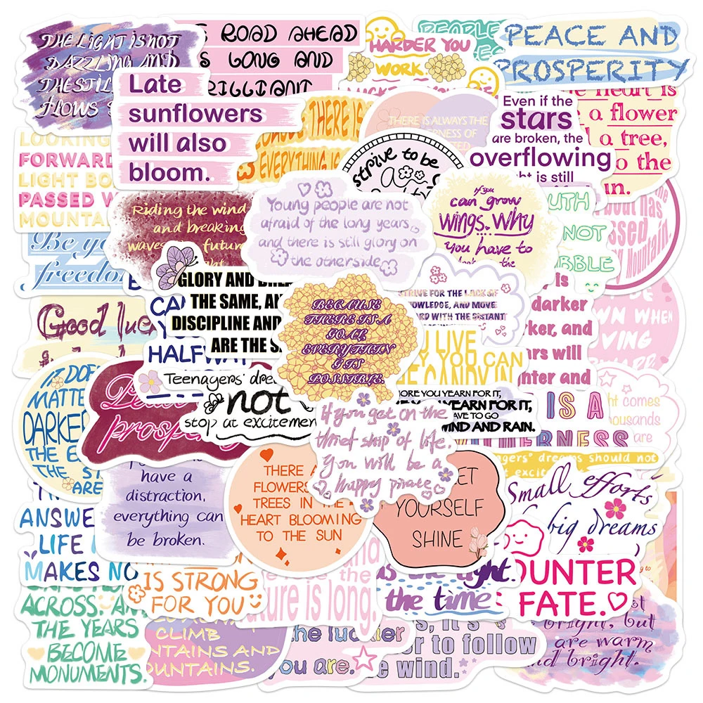 

10/30/50pcs Cartoon Cute Motivational English Phrases Stickers Aesthetic Decals DIY Luggage Guitar Notebook Graffiti Sticker Toy