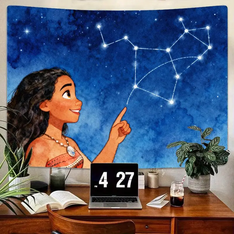 

1PC Moana Princess Starry Night Tapestry, Aesthetic Constellation Wall Art for Kids Girl Bedroom Dorm Living Room Decor