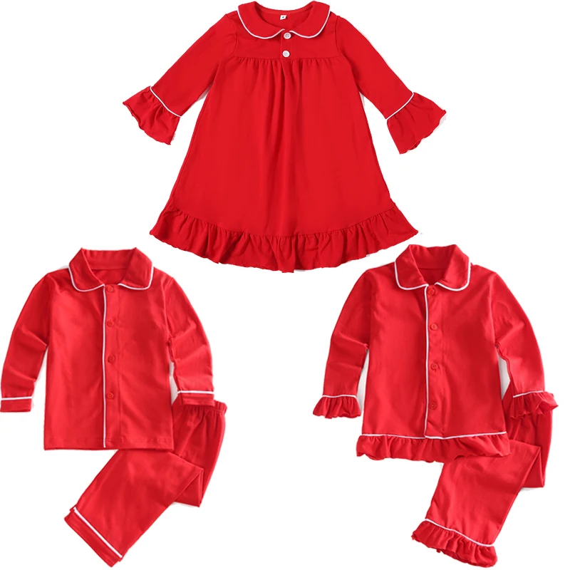 Ensembles de pyjamas assortis pour la famille, pyjamas à volants de Noël, manches longues, coton, garçons, filles, bébé, frère, enfants