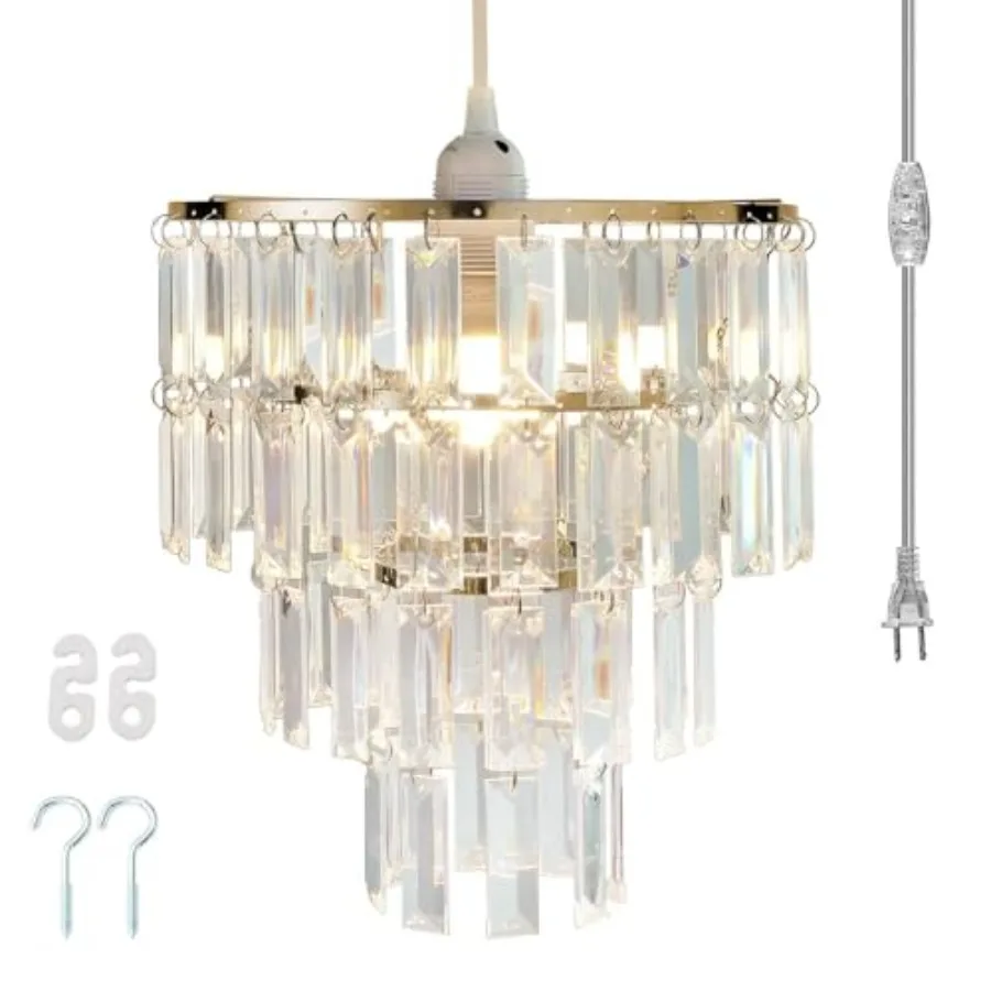 

Modern Chandelier Shade with 1 Light Plug-in - Gold Faux Chandeliers Light Fixture - Pendant Ceiling Lampshade for Girls Bedroo