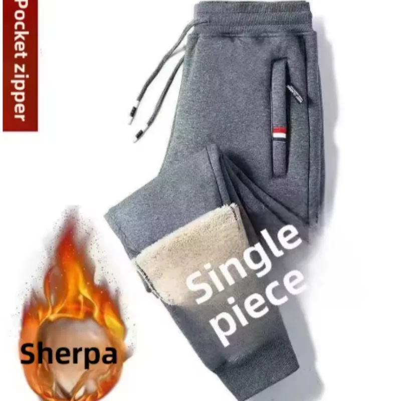 سراويل رياضية شتوية كاجوال للرجال مع بطانة قطيفة وسميكة، خصر مرن، سراويل بمقاس كبير، سراويل دافئة وفضفاضة #3