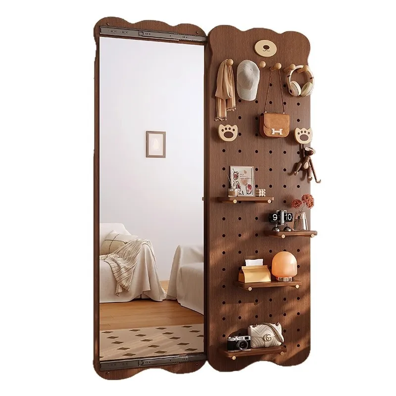 

Доска с отверстиями из цельного дерева, зеркало в полный рост, встроенная дверь, задняя полка, бытовое моделирование, стена, зеркало в полный рост, вход