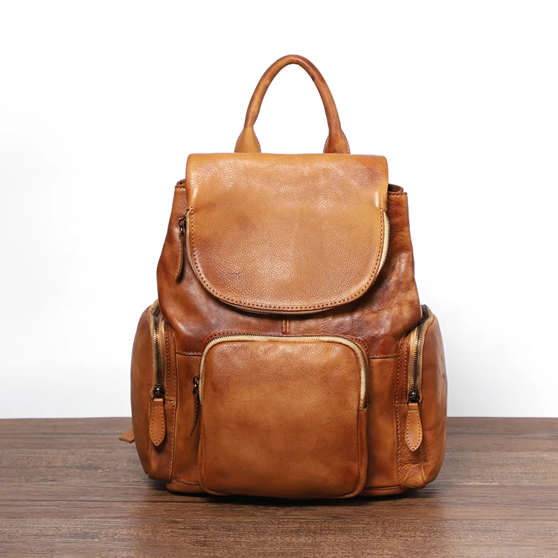 Original Real Leather Men Backpack Handmade Large Capcity Travel Bags Vintage Backpacks Leather Schoolbag Fashion Boys Bookbag