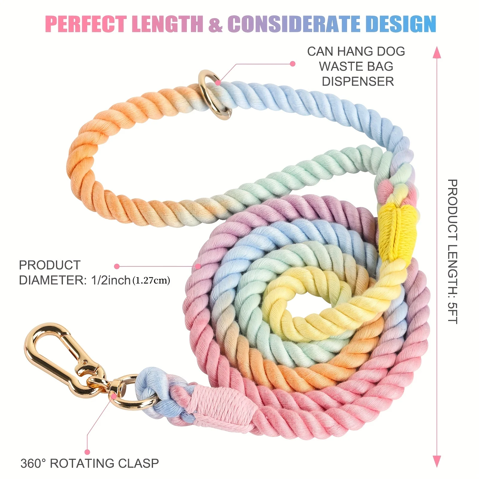 Hand-Woven Colorful Running Dog Rope Multi-function Dog Traction Rope Double-head Pet Traction Belt Dog Chain