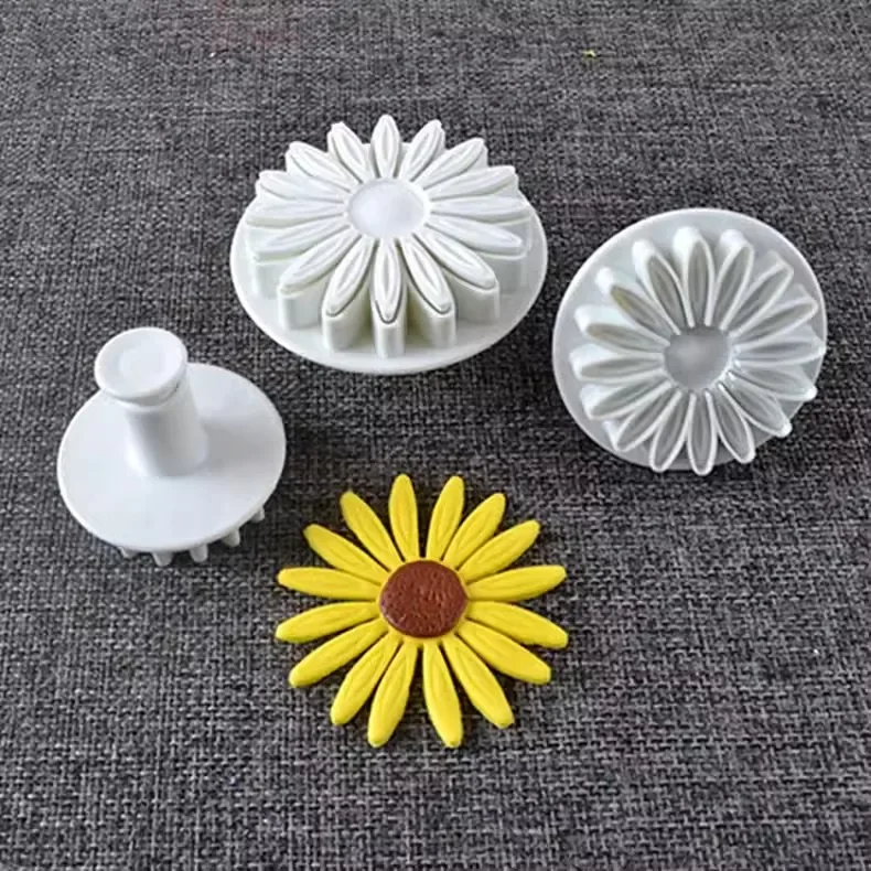 3D Biscuit Mould Sunflower Daisy Flower Cookie Cutter Flipping Tools Pressable Fondant Stamp Cake Decor Baking Supplies