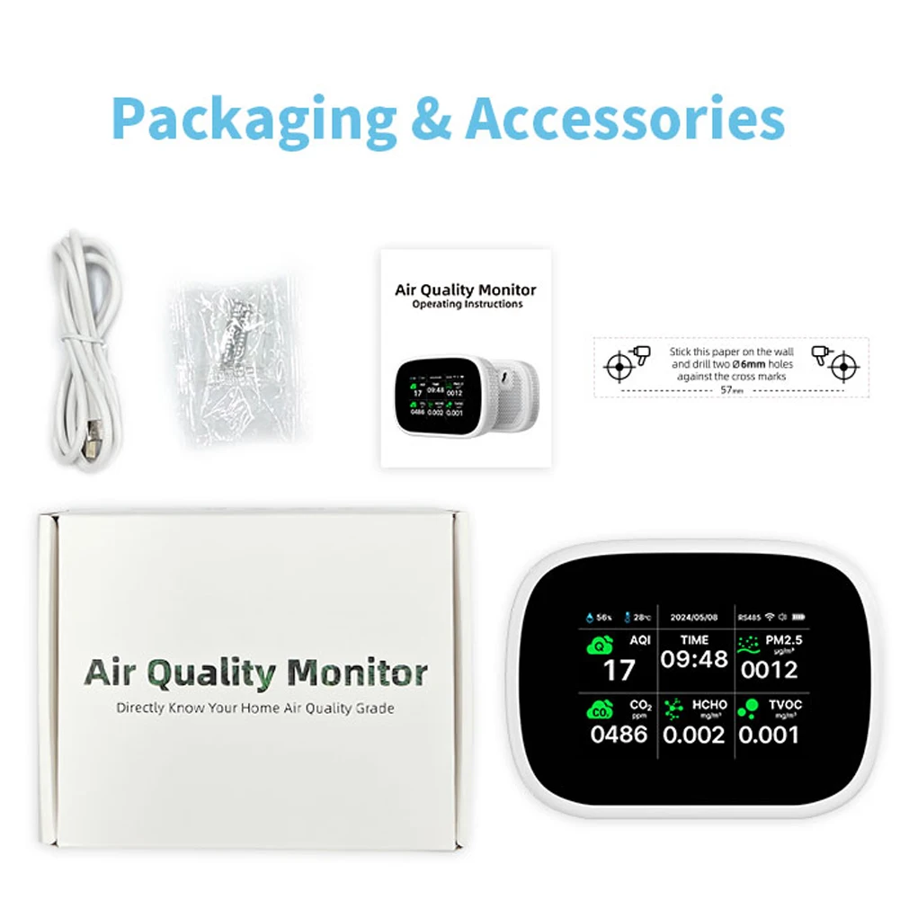 Tuya WiFi 10in1 Air Quality Detector Portable AQI PM2.5 PM1.0 PM10 CO2 TVOC HCHO Tester TFT Temperature and Humidity Test Meter