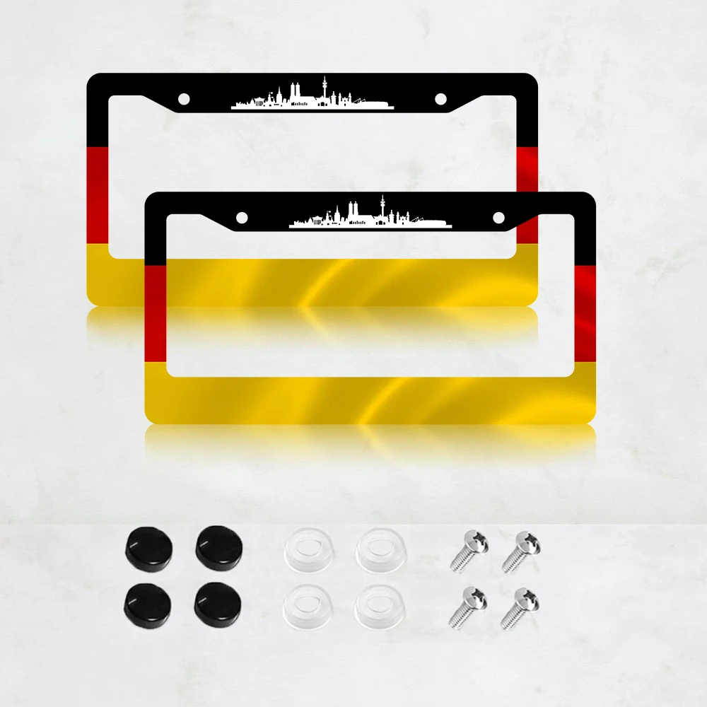 

2PC Germany Flag License Plate Frame German Flag License Plate Holder Colorful Aluminum Auto Parts Funny License Plate