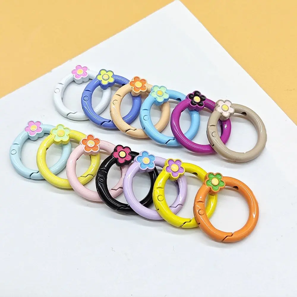 10Pcs Multi-function Baked Paint Spring Buckle Flower DIY Connecting Ring Color Random Keychain Accessories Keychain Ring