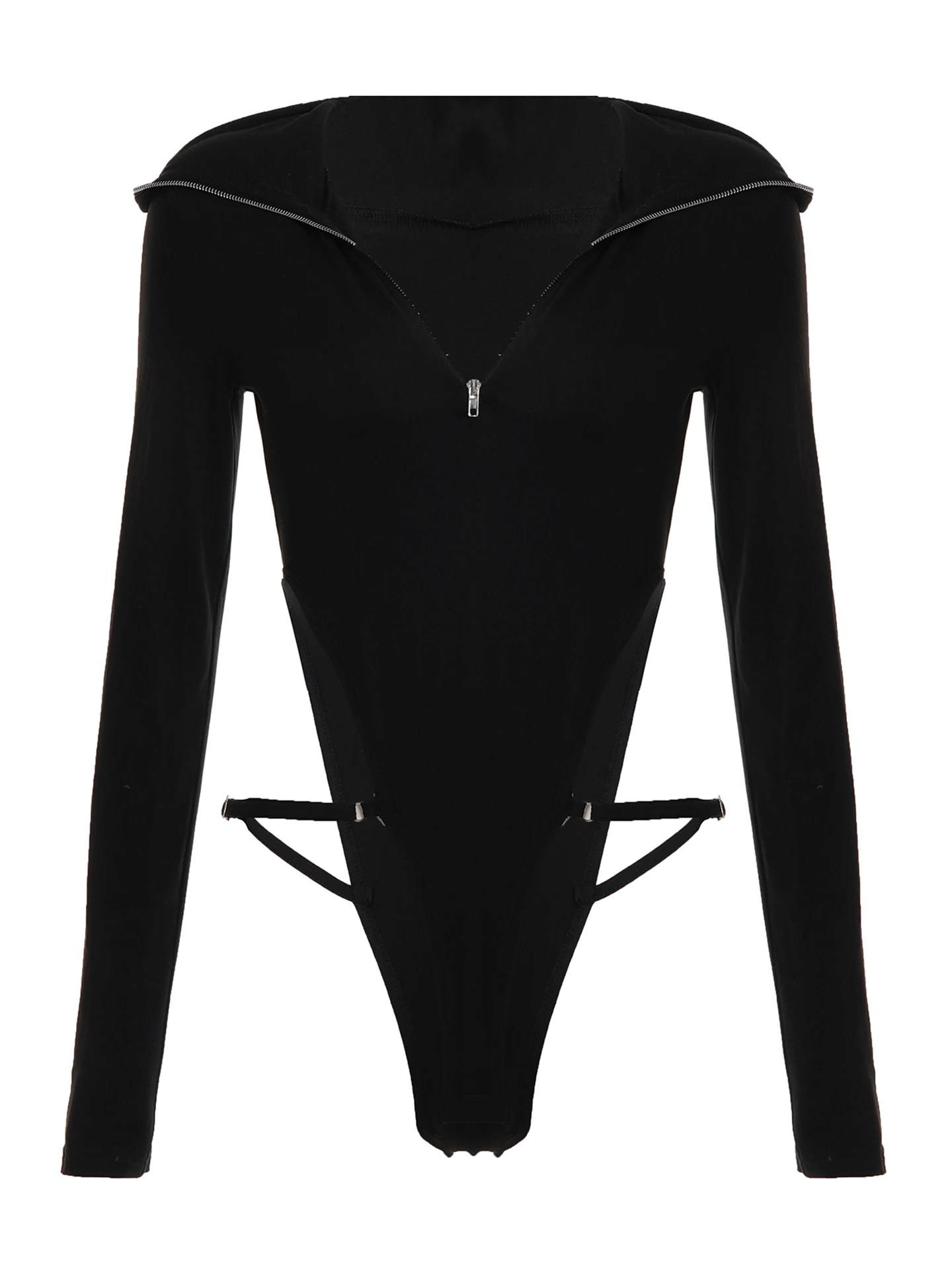 WEEKEEP Spicy Girl Uniek ontwerp Baring taille Rits Capuchon Lange Sve Onesie Veelzijdige sexy strakke top Street Sle Polyester