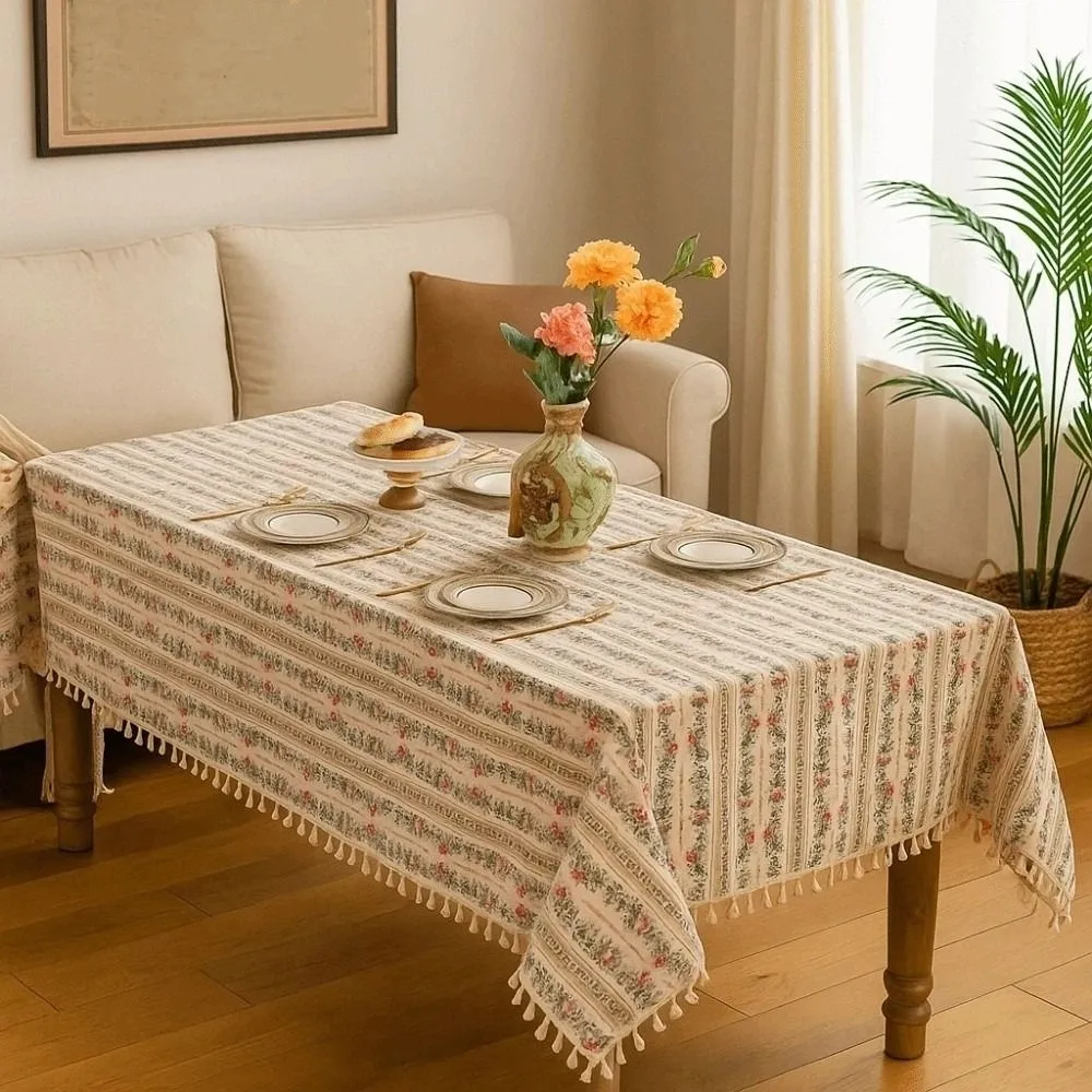 

Rectangular Printed Tassels Tablecloth Party Supply Wear-resistant Table Cover Cloth Anti-splash Water Smooth