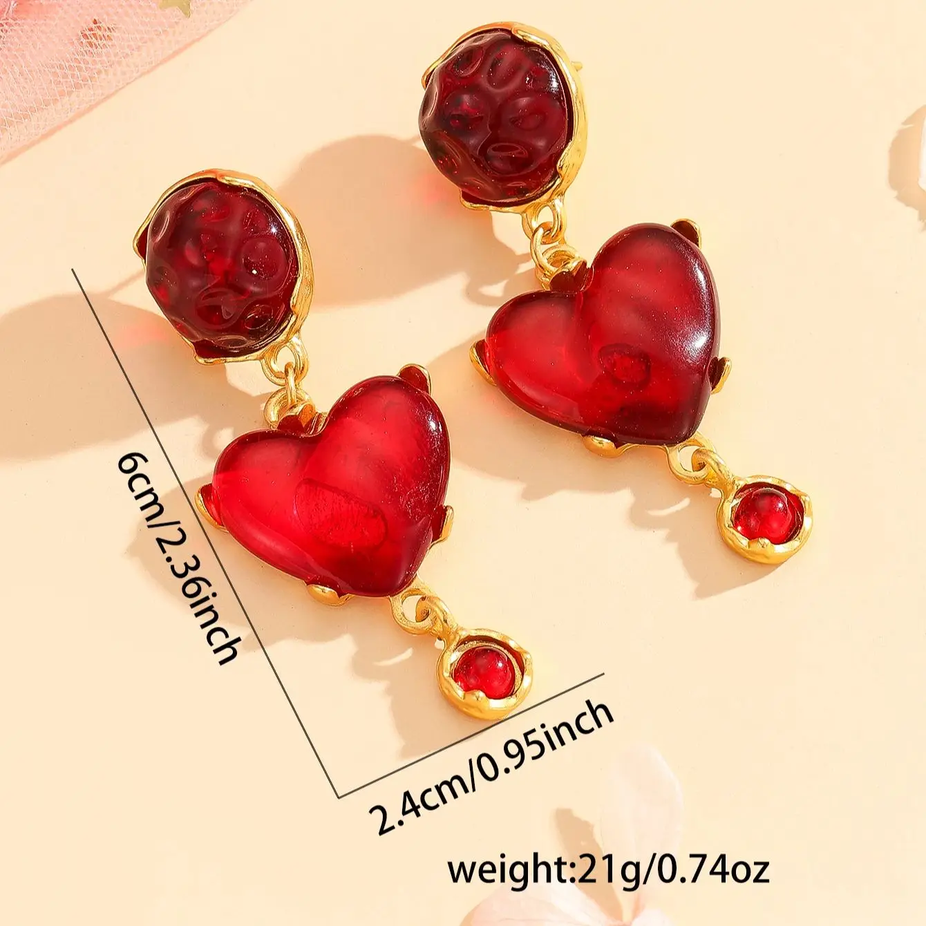 1pair Romantic Cute Red Heart Dangle Earrings,For Women Trendy Elegant Valentine\'S Day Gift，Daily Decoration，Dating Gift,Party
