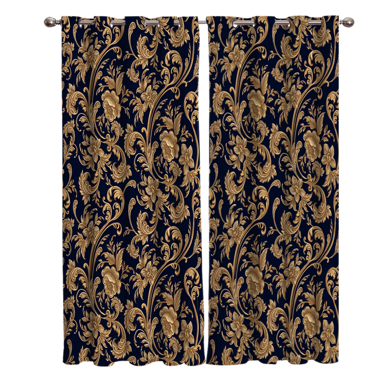 Baroque Golden Flower Leaves Gorgeous  Window Curtains Scenic Curtains for Living Room Decorative Items Living Room