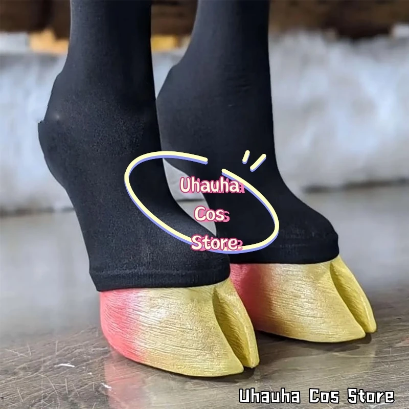 CR6.23*Chaussures de cosplay démon à sabots fendus, couvre-pieds gothiques à deux doigts avec chaussettes à lacets, pour jeu de rôle fantaisie anime Halloween