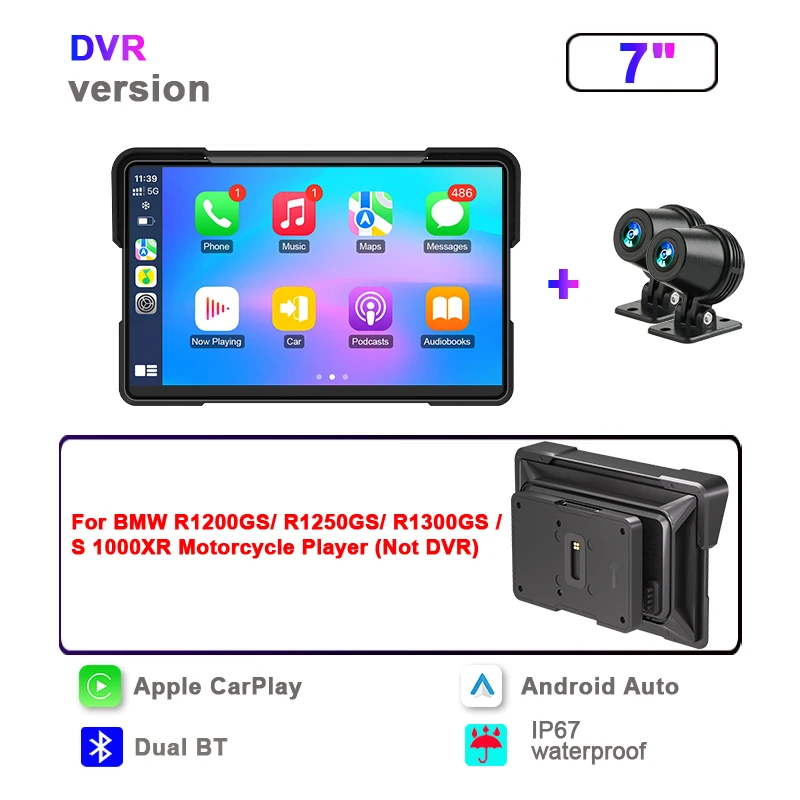Srnubi 7 "Motorfiets Radio Voor BMW R1200GS/R1250GS/R1300GS/S1000XR Navigatie GPS CarPlay Android Auto Spiegel Airplay Stereo - afbeelding 1
