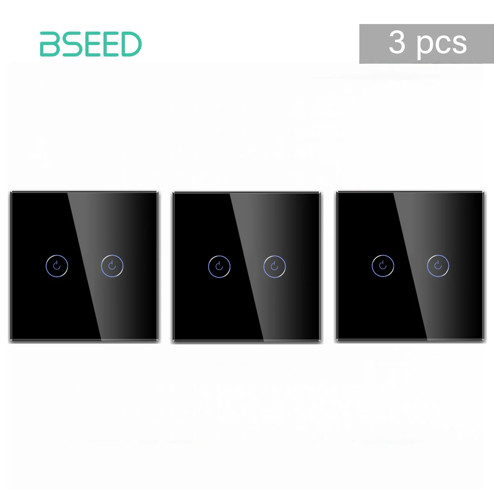BSEED WIFI Smart Light Switch Tuya Smart Life 1/2/3 Gang APP Multi-Control Trap Schakelaar Met Neutraal Blauw Achtergrondverlichting Glazen Paneel