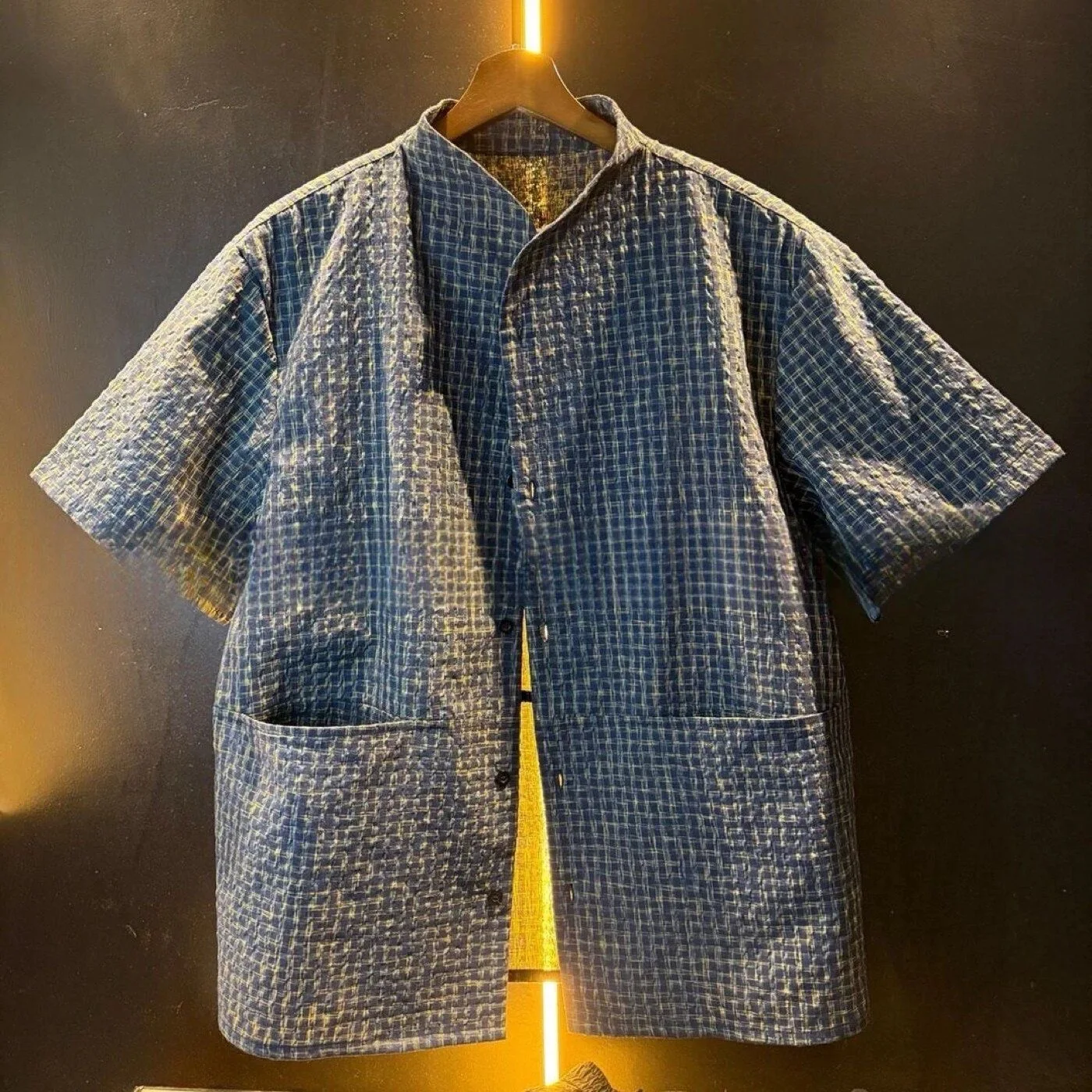 

Loose Fit Casual Men's Short Sleeve Shirt Summer Fashion Plaid Design Breathable Comfortable Stand Collar Traditional Style