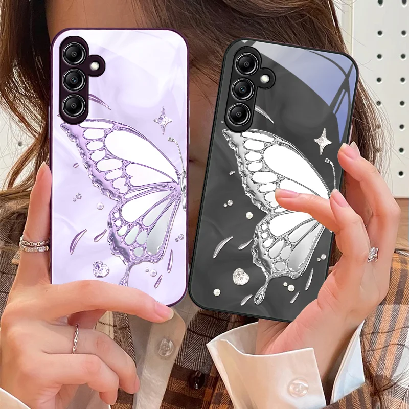 

Dreamy Butterfly Green For Samsung Galaxy A14 4G 20 30 52 20S 21S 22 A32 33 34 42 50 51 53 54 70 71 72 73 5G Glass Phone Case