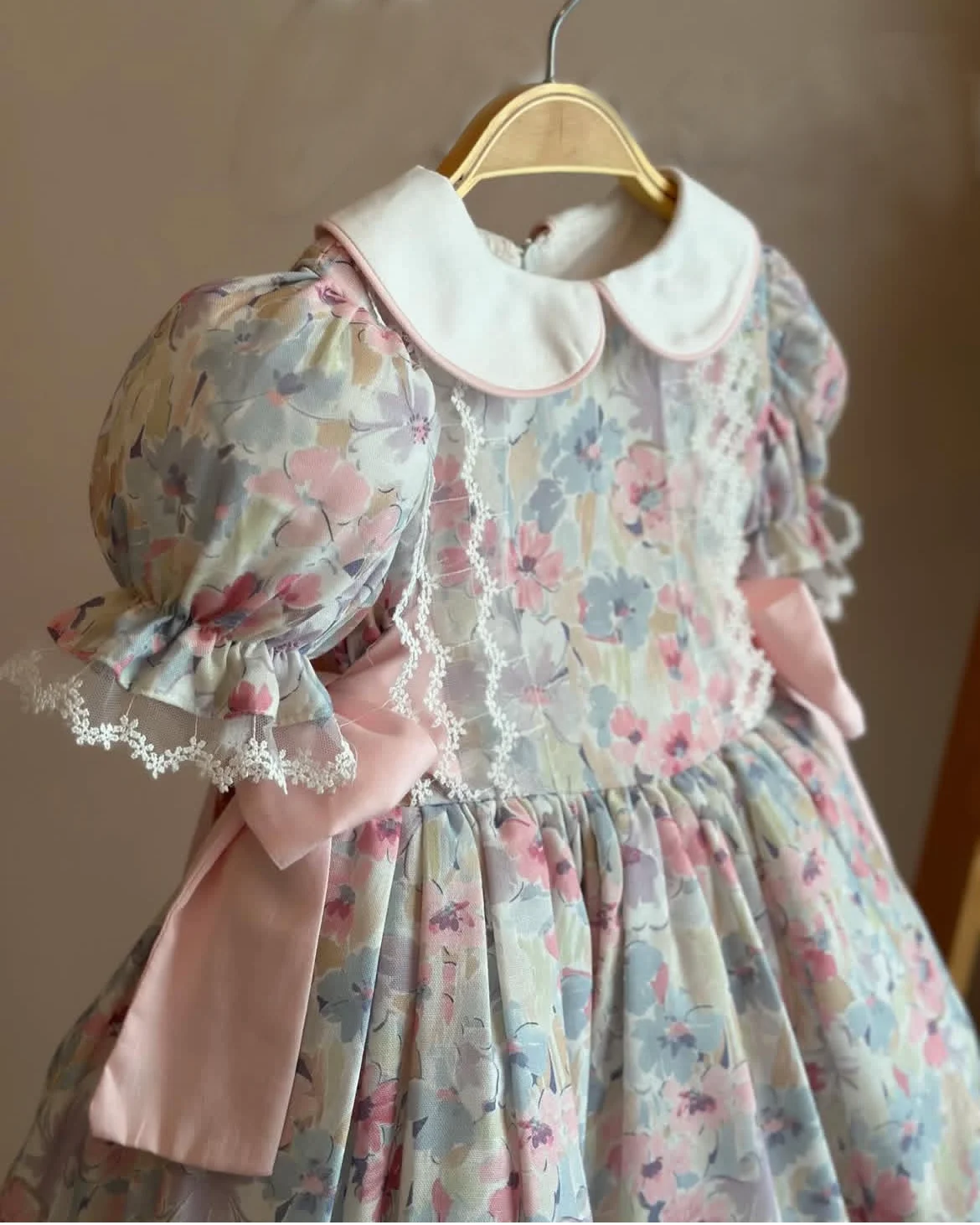 0-12Y Baby Girl Summer Blue Floral Vintage Dress for Birthday Photography Holiday Eid B241