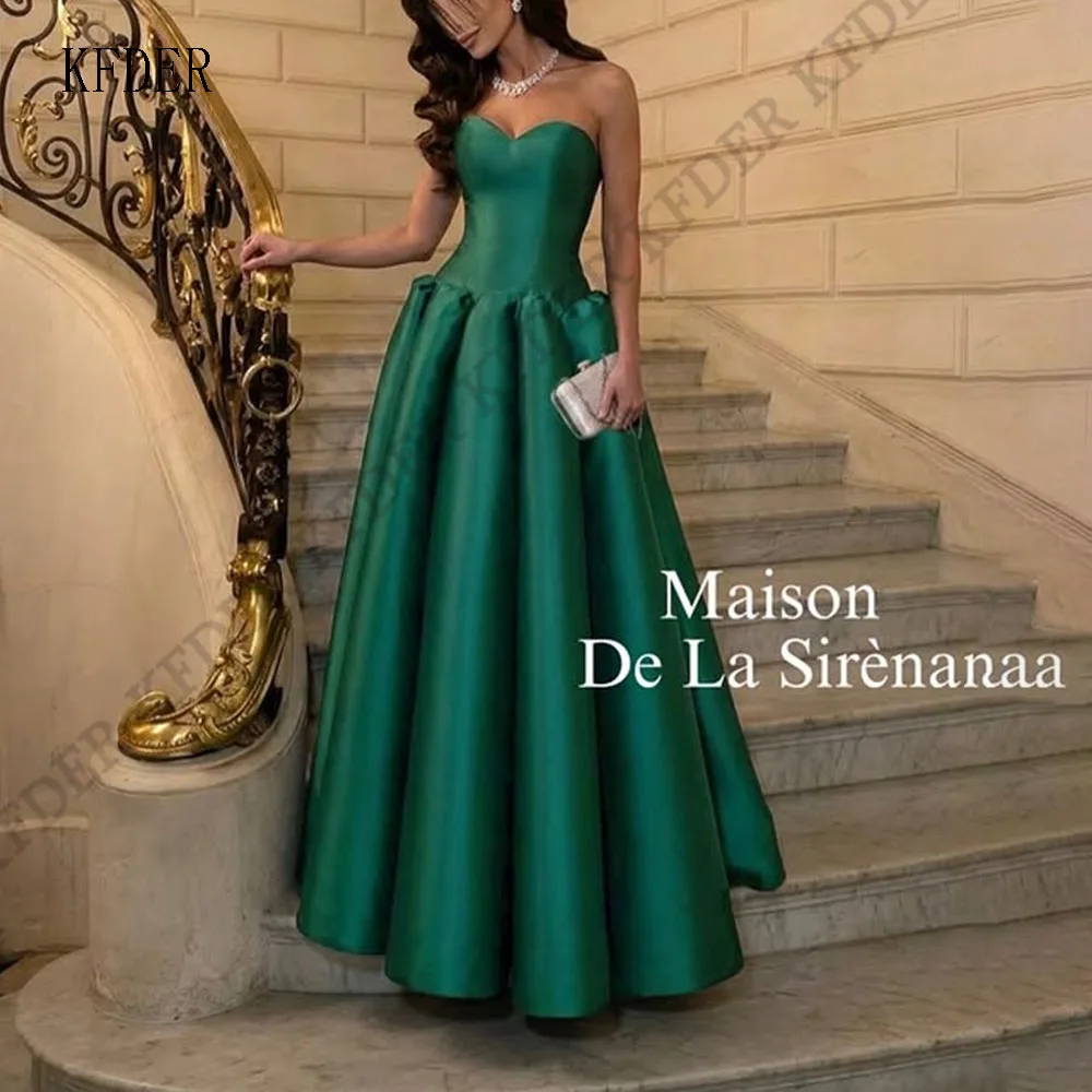 Green Long New Green Elegant Women's Satin Ball Gown 2026 A-Line Sweetheart Vintage Dubai Formal Event Party Evening Gown