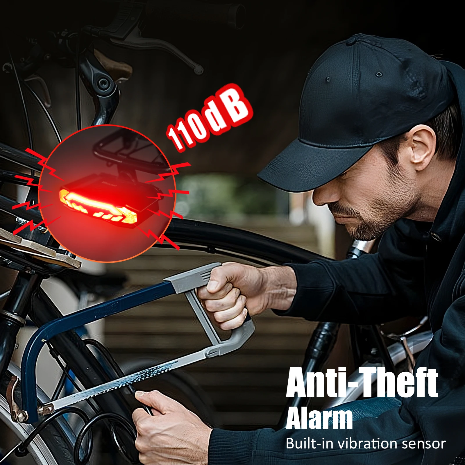 Awapow Bicycle Alarm Anti Theft Bike Taillight Alarm LED Waterproof Tail Light With Mounting Bracket 5In1 Intelligent Bike Lamp