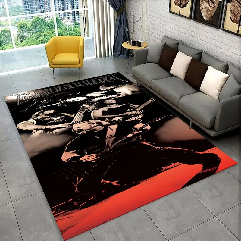 Retro Metal Band M-Metallica Thrash Non-Slip Area Rug for Living Room Bedroom Playroom,Carpet Floor Mat for Home Decor Holiday