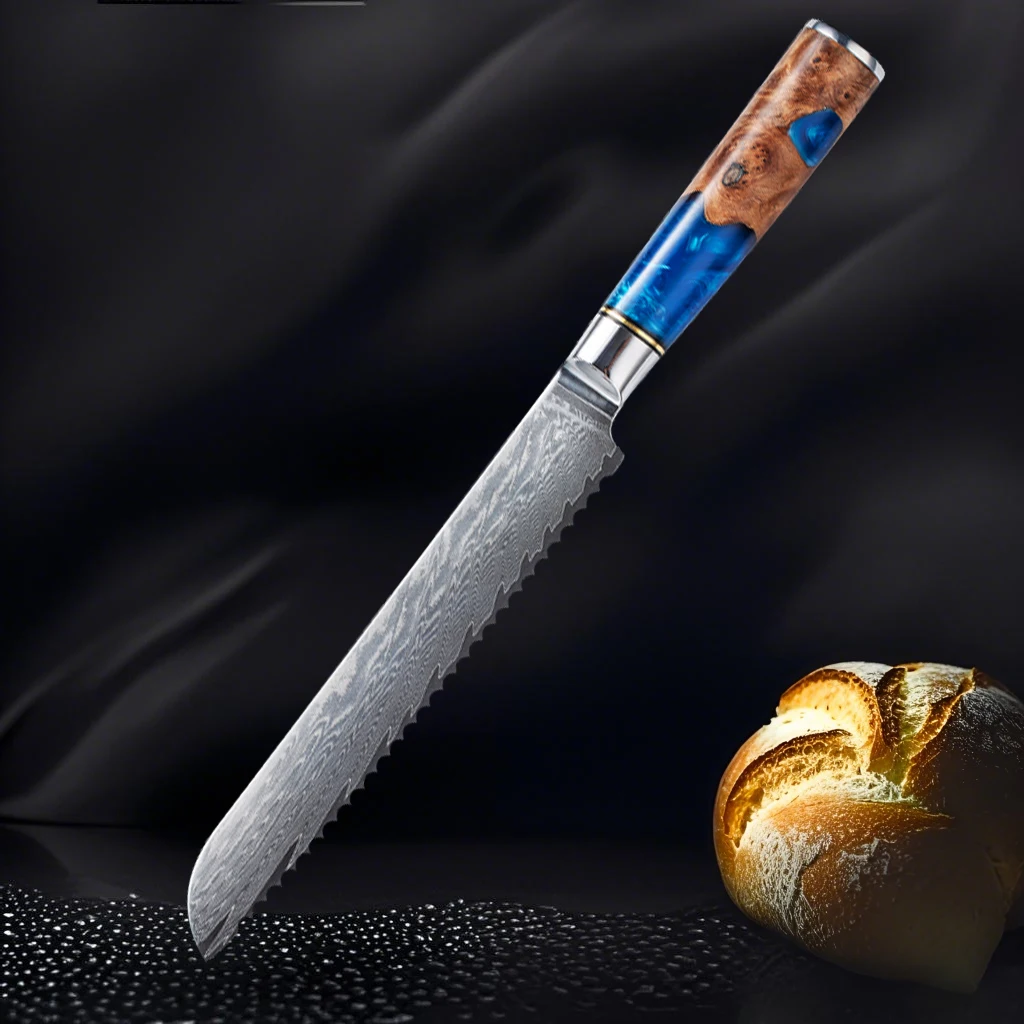 7.5-inch Damascus Bread Knife Cheese cake Baking Serrated Knife Japanese Kitchen Chef Knife