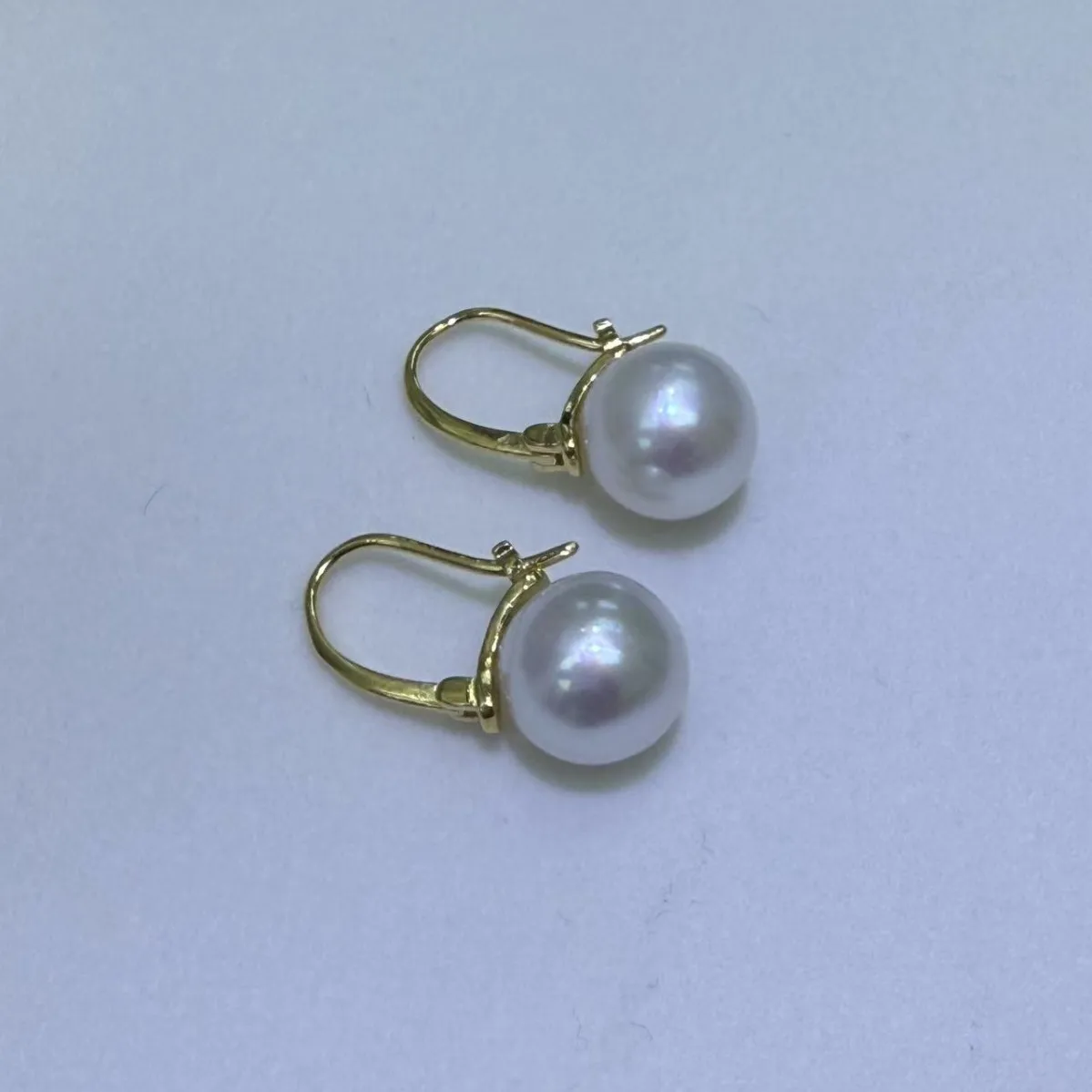Natural Freshwater Pearl Earrings, 10-11mm Near Round Slightly Blemished Pearls, S925 Silver Leverback Earrings for Women
