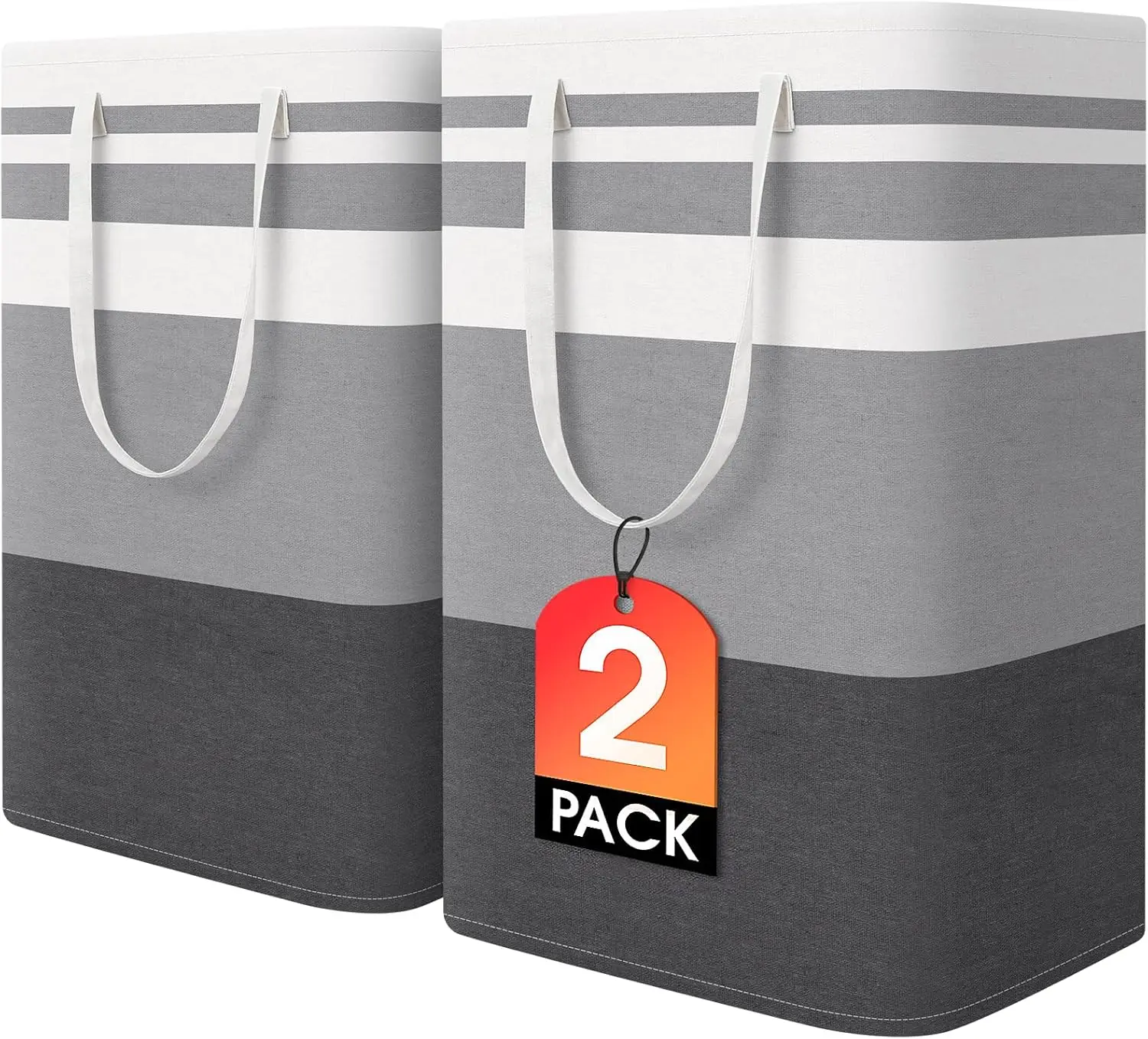 

2 Pack Large Laundry Baskets, Waterproof, Freestanding Laundry Hampers, Collapsible Clothes Hamper with Reinforced Han