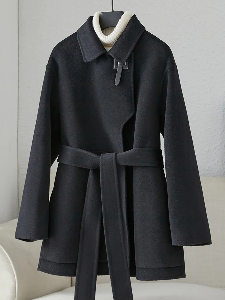 2023 Off White Double-sided Cashmere Coat for Women, Short and Small, New 100 Pure Wool Double-sided Coat