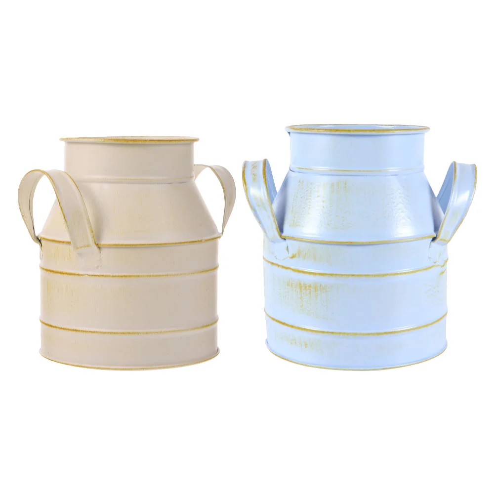 

2 Pcs Wrought Iron Amphora Flower Bucket Photo Prop Desktop Vintage Vase Vases Home European-type Outdoor Arranging Ware
