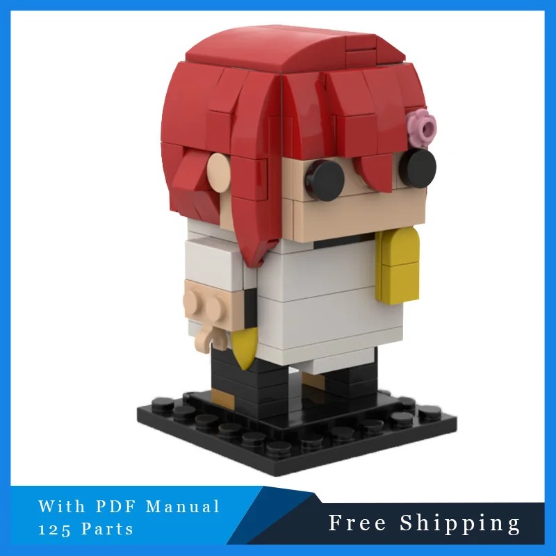 

125 деталей MOC, знаменитые персонажи аниме, красные короткие волосы Brickheadz, строительные блоки, модель DIY, креативные игрушки, подарки на Рождество и день рождения