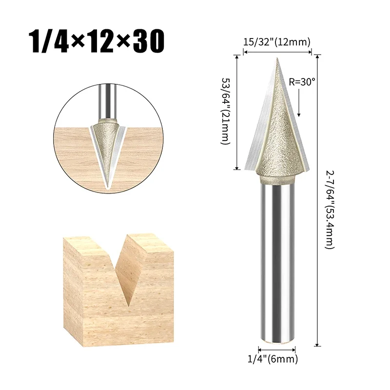Punte per fresa CNC da 30 gradi in acciaio al tungsteno a forma di V di qualità per la lavorazione del legno