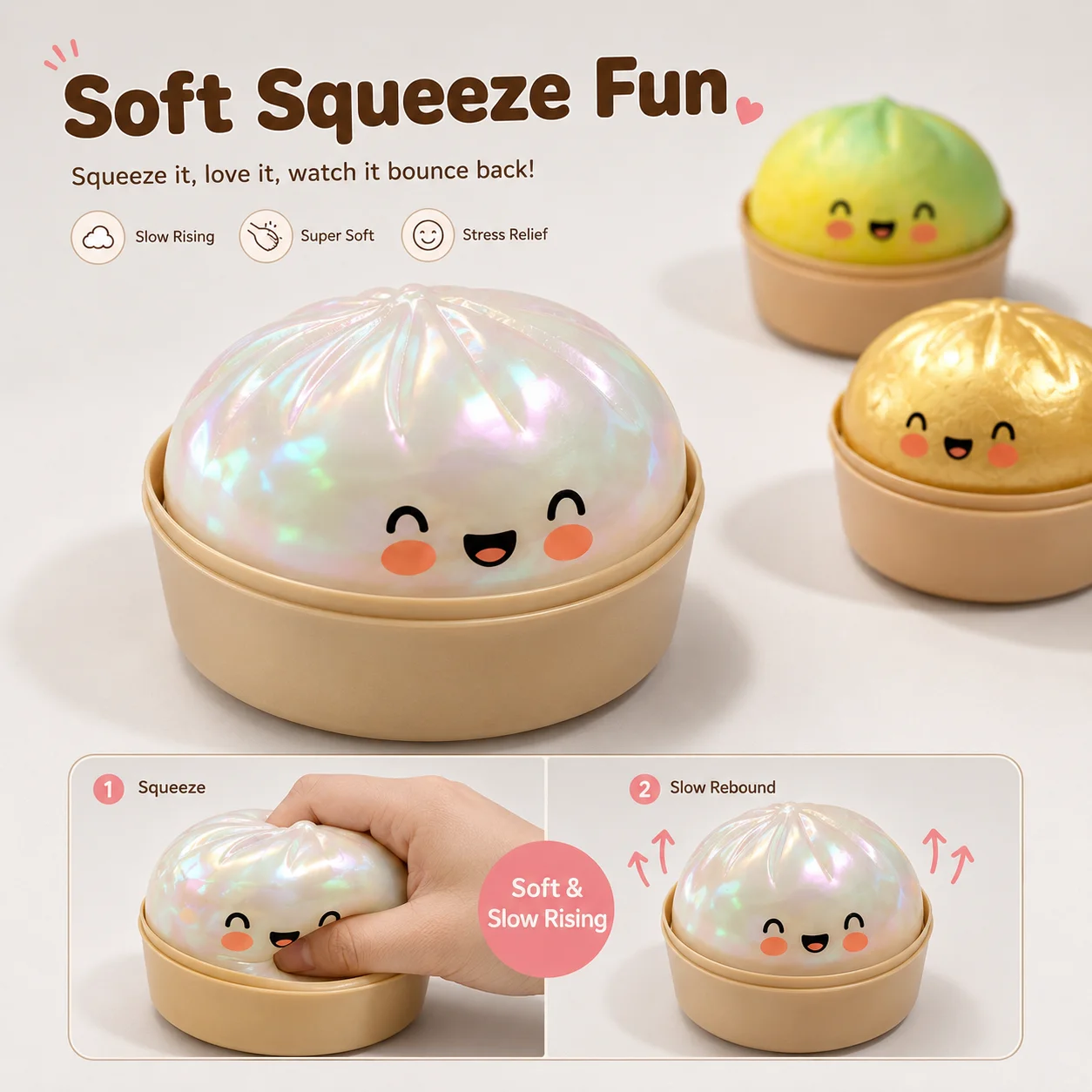 Lovely Steamed Bun Dumplings Squishy Toy Giant Slow Rising Glitter Squeezable Stress Relief Desk Ornament Home Office Gift Decor