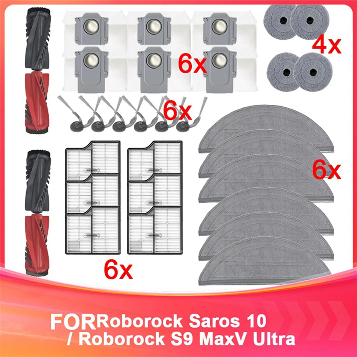 

Аксессуары для Roborock Saros 10/Roborock S9 MaxV Ultra Вакуумные детали Основный ролик Боковая щетка Фильтр Швабра Тканевый мешок для пыли