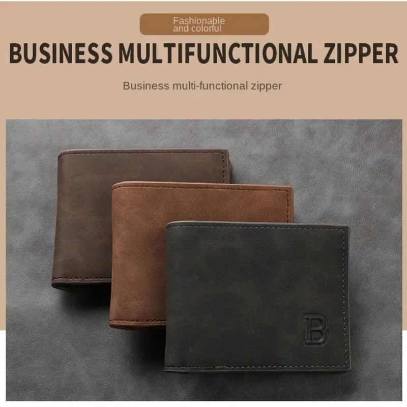 New Men's Wallet Retro Matte Multifunctional Multi Card Slot High Quality Fashionable Zipper Card Holder For Male