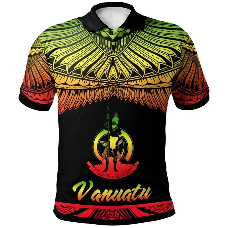 Hawaiian 3d Print Vanuatu Polo Shirt Men Summer Polynesian Pattern Short Sleeves Loose Lapel Tee Shirts Street Button T-Shirt