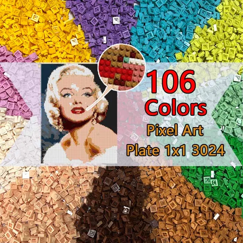 Plate 1x1 3024 DIY Pixel Art Remix Painting QR Code 106 Colors Building Block Part Brick Mosaic Maker Toys For Artist 300pcs/Lot