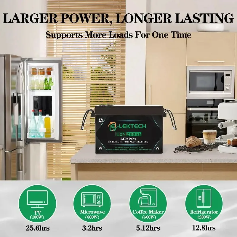 12V 200Ah LiFePO4 Lithium Battery, Built-in 150A BMS, 4000-10000 Cycles,for Solar Energy Storage RV Camper Marine Off-Grid Emergency Power