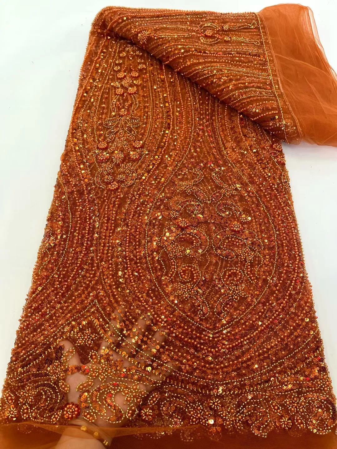2026 African Beaded Groom Lace Fabric High Quality French Mesh with Sequins Nigerian Wedding Dress Fabric for Sewing