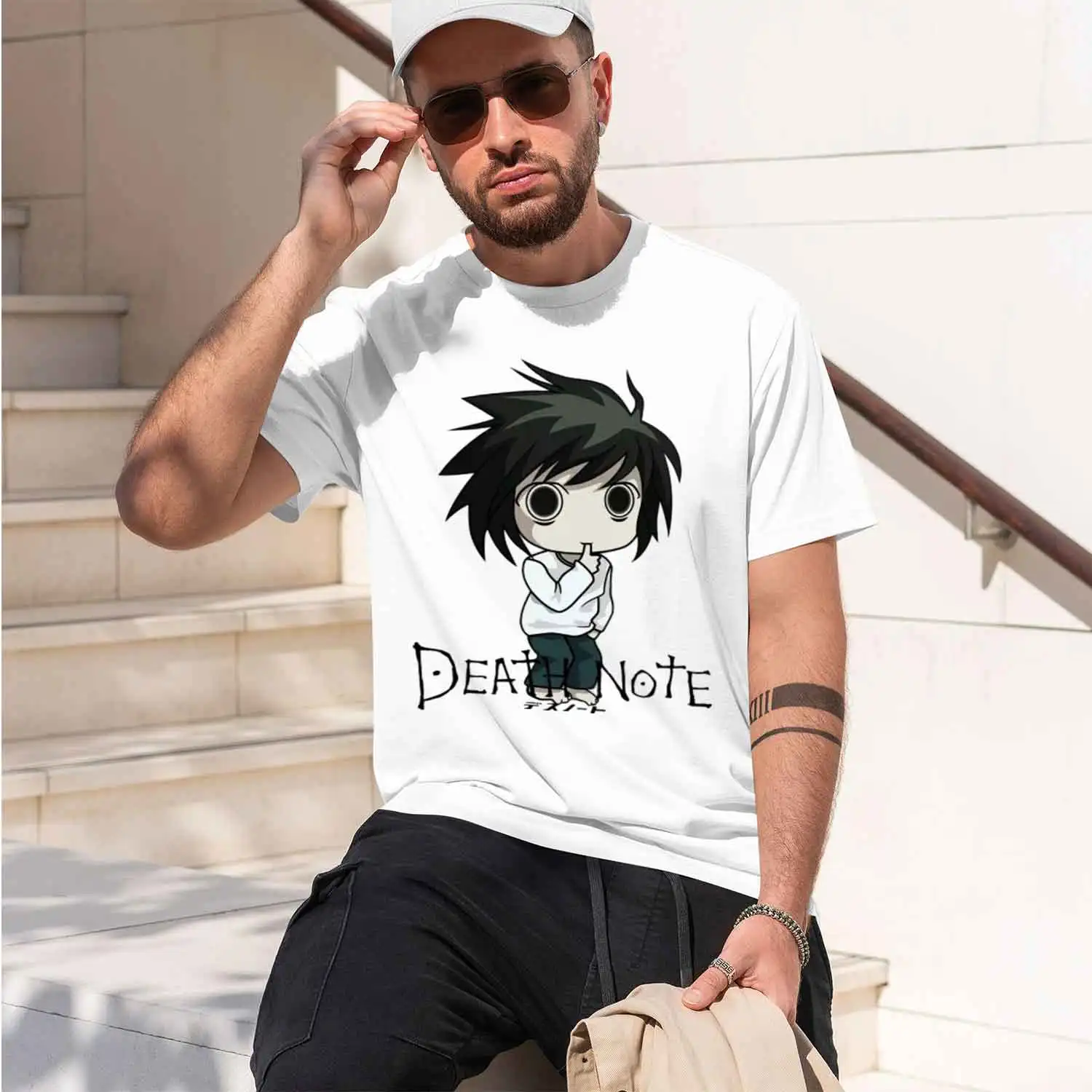 Chibi Anime Style Men's T-Shirt Death Note Character Design Casual Wear For Spring And Summer Perfect Gift For Anime Fans 2026 N