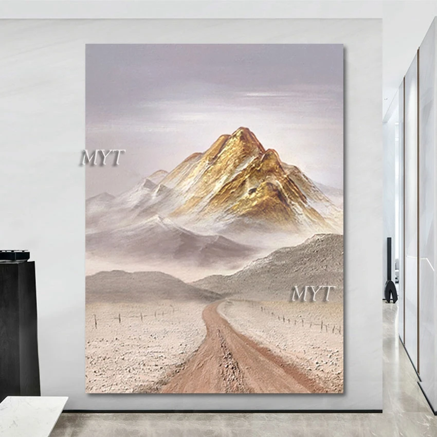 

Large Canvas Wall Art Decor Abstract Gold Foil Textured Mountain Hand Painted Modern Unframed Natural Scenery Acrylic Picture