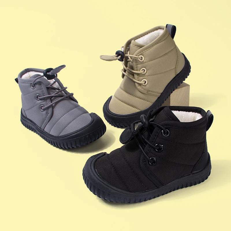 Neue Winterstiefel aus kaltem, selbstklebendem Samt, warme Kinderstiefel mit lässiger Schnalle und Riemen, weicher Boden für Kinderstiefel